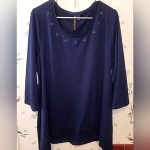 Rob & Ali Navy Blue Women's Top With 3/4 Sleeves And Grommet Neck Line Size 1XL